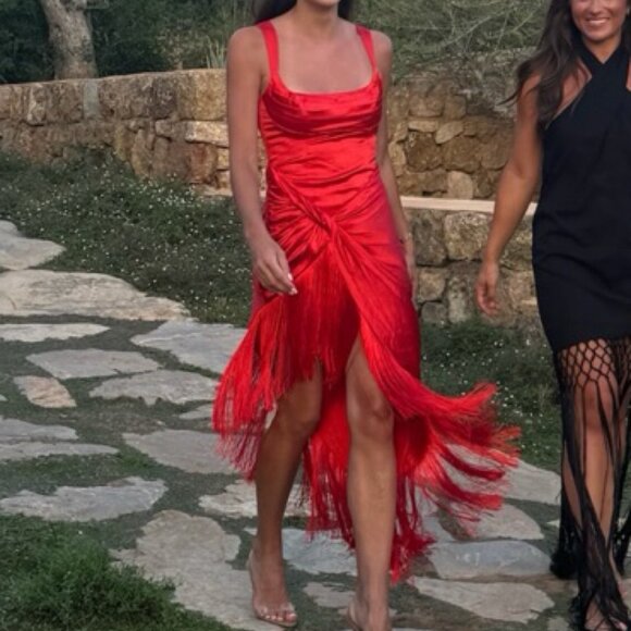For Love & Lemons Anisa Asymmetrical Fringe Dress Red XXS NWT Anthropologie 2XS